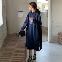 위위브렌 루즈핏 롱 후드 원피스