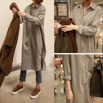 [모어가든] 여성 롱 스트라이프 셔츠 남방 줄무늬 단가라 루즈핏 빅사이즈 긴팔 박시