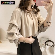 퀸앤조이 내추럴 셔링 오프숄더 쉬폰 블라우스