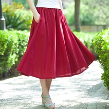 FANSYLI 여름 여 A라인 스커트 쉬폰 하프 스커트 면 마 스커트 4F