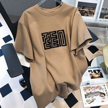스밀리 여성 빈티지 루즈핏 순면 라운드넥 반팔 티셔츠