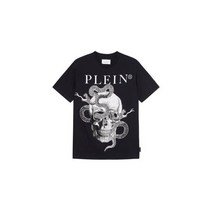 PHILIPP PLEIN 필립플레인 남성 스네이크 스컬 크리스털 티셔츠 - 블랙