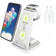 ARSOBIYA 3in1 애플워치 무선 충전기 거치대 케이블 18W QC 3.0어댑터 세트, 화이트, 1개