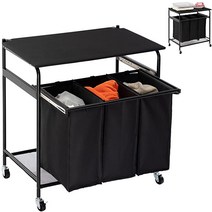 PARANTA Laundry Sorter Cart with Ironing Board Side pull 3-Bag Heavy-Duty 4 Wheels Laundry Hamper, 1개