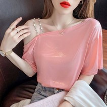 오프숄더 블라우스 반팔 여름 여성 슬래시 넥 탑 청순한 98