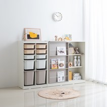 리바트 프렌즈아이 슬라이딩 전면책장+수납장 세트, 그레이책장+그레이