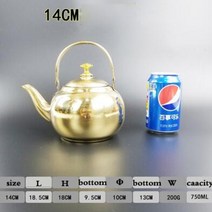 1PC 스테인리스 차 주전자 주전자 Stovetop 주입기 여과기 필터 실버 커피 물 빠른 끓는 차 냄비 0.75/1/1.5/2L구리 주전자 구리 주전자, 14cm 황금