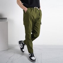남성용 데일리 일자핏 카고 밴딩 팬츠