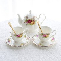 빈티지 유럽 찻주전자 세트 레트로 궁전 본 차이나 컵 접시 도자기 커피 가정용 머그잔 절묘한 음주 도, 10 1 pot 2 cups