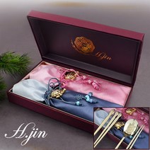 [라몽] H.jin 고전 금거북 티타늄수저세트 골드 (전통 선물 포장) 국산 부부 2인용 숟가락 젓가락 24K 금도금 수저받침, 1세트, 수저 2인 + 받침 2인 + 주머니 2인 + 케이스