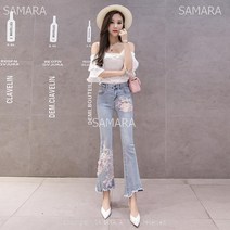 Qterra(특허브랜드) p190328499 여성바지 부츠컷 레이스 청바지 나팔