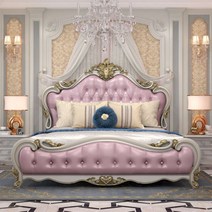 북유럽 왕실 침대 프레임 왕궁 고급 수입 원목 가죽 럭셔리 엔틱 침대 프레임, 기본형, G