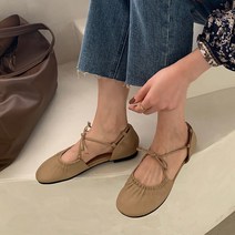 발레슈즈 발레무용 여성단화 빈티지 코디가잘되는 타입학생 선녀스타일 스트랩 숙녀 소프트한바닥 원형헤드 플랫 반커버헤드 샌들, T02-카키 비오픈형, C01-35