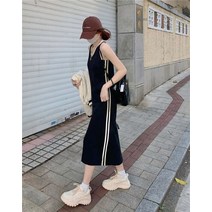 캐주얼 브이넥 스포티 니트 나시 원피스