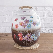 분청 투톤 코스모스 쌀독 10kg 소금단지 현관 소금항아리