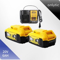 디월트배터리 디월트 20v 6.0ah max xr 배터리 전동 공구 교체 dewalt dcb184 dcb181 dcb182 dcb200 20v 3a 5a 6a 18volt 호환, 1개 충전기 2개 6.0ah
