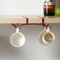 선반 밑 와이어 조리도구걸이 컵걸이 컵건조대 카페 컵보관 물겁 머그컵, 레드