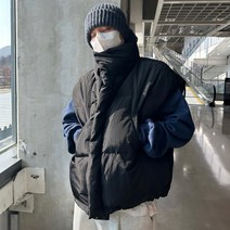 오리털 조끼패딩 오버핏 크롭 스트링 숏 점퍼 덕다운 웰론 따뜻한 겨울코디 남여공용 커플룩 코트 자켓 점퍼