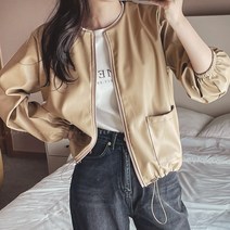 8629 (국내산) 레자 양가죽 집업 점퍼 자켓 끈 셔링 여성 캐주얼 봄 가을 간절기 청바지 코디 합성피혁