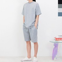 네쥬 블레오 남성 여름 기본 무지 반팔 면 티셔츠 밴딩 5부 반바지 세트