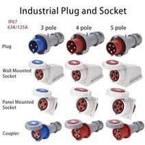 산업용 플러그 및 소켓 3/4/5 극 63A 125A ip67 벽걸이 형 소켓 패널 장착 커플러 방수 220V 380V 415V, 연결기, 5P 125A