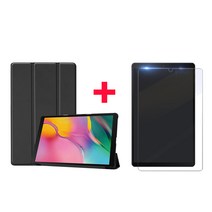 1+1 삼성 갤럭시탭A 10.1 2019 북커버 케이스+강화유리 액정보호필름 SM-T510 T510N T515 T515N, 스마트케이스(빨강)+강화유리