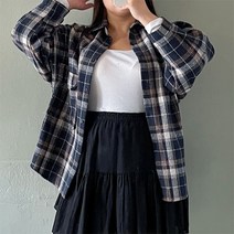 (빅사이즈)남녀공용 루즈핏 타탄 체크 모직 레이어드 남방 셔츠
