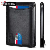 SERMAN BRANDS RFID 차단 슬림 바이폴드 천연 가죽 미니멀리스트 전면 포켓 지갑 남성용 머니 클립 얇은 남성용 모던 블랙 1.0 423590