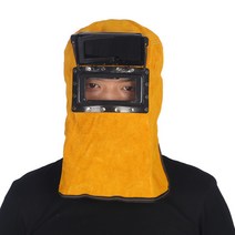 두건 용접면 헬멧 소가죽 용접 마스크, 풀오버소가죽마스크(No.8검정유리모델)