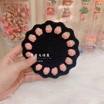 코바늘 티코스터뜨기 태피스트리 마크라메 티매트 컵받침 초보도안 수세미만들기 DIY, 블랙_핑크 딸기