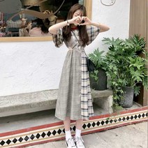 체크 대칭 독특한 원피스