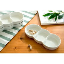 화이트 도자기 라운드 3칸 나눔 접시 24cm 3구 반찬 소스 그릇 예쁜 디저트 플레이팅 용기