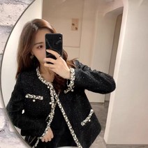 트위드자켓 노카라 블랙 트위드 러블리 루즈핏 자켓 아우터