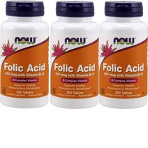 나우푸드 Now FoodsFolic Acid with Vitamin B 12 비타민 B-12 함유 엽산 800 mcg 타블렛 250개입, 250정, 3개