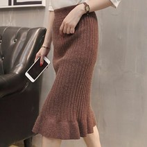 예쁜롱치마 세로줄 롱니트치마 오피스룩 밑단 프릴 롱니트스커트