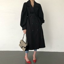 롱 트렌치 코트 봄 가을 레이디 패치 워크 윈드 브레이커 풀 슬리브 버튼 벨트 여성