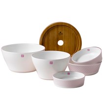 한국도자기 한국도자기리빙 리한 바시미 올인원 단반상기, 핑크, 공기 + 대접 + 작은찬기 2p + 찬기 + 나무받침