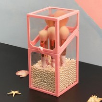 DFMEI 브러쉬 수납통 더스트 커버 아이브로우 브러쉬 수납함 휴대용 유리 브러쉬 홀더, 핑크사각형(베이지펄)