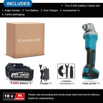 슬라이딩각도절단기 멀티커터기 고속절단기 Kamolee무선 전기 앵글 그라인더 4 인치 100mm 18500RPM 가변 속도 18V 마끼다 배터리와 호환, 100mm Two Battery+AU
