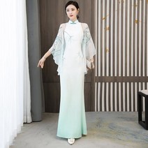 민복 두루마기한복 한복코트 남성한복두루마기 두루마기 경남상회 중국 전통 연회 우아한 여성 녹색 스타일 아오다이 빈티지 한푸 슬림 롱 봄