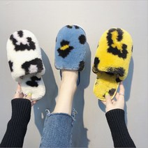 겨울실내화 여성 슬리퍼 레오파드 털 실내화, 레오파드슬리퍼-블루(40-41)