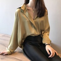 SAMARA 루즈핏 실크 새틴 브이넥 블라우스 SY