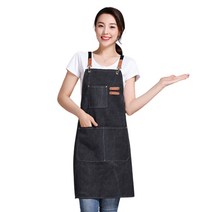 어리플 공방 바리스타 캔버스 주방 앞치마, 1개, 블랙