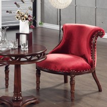 클래식 레드 엔틱 패브릭 원목 1인 의자 / 빈티지 편안한 쇼파 체어 거실