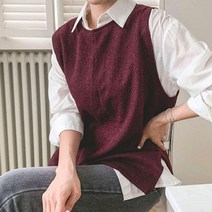 옆라인 뒷라인 절개 리본 포인트 여성 니트 조끼