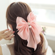 로라하 성인 여성 아동 쉬폰 왕리본 진주 머리핀 헤어핀 블러셔