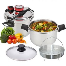 Bogner 스테인리스 스틸 압력솥(6L) 안전 보안 시스템 유리 뚜껑 및 요리용 찜기 포함, 5 SecuritySystem/ 4.2qt & 6.3q