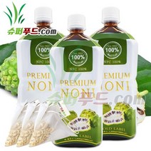 슈퍼푸드.com 물 한방울 섞이지 않은 노니 원액 100% NFC오리지날 노니주스 원액주스 노니즙 폴리페놀 풍부 + 연자육 차 티백, 3개, 1000ml