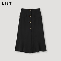 [리스트] 울 금장 버튼 미디 스커트_TWWSKM70060_BK