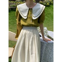 양가 베이비돌 칼라 싱글 여성 반팔 셔츠 2022 봄여름 스위트 미니멀 탑 트렌드